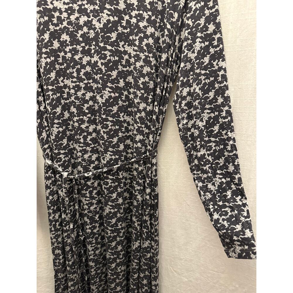 Boden Black and White Floral-Print Long-Sleeve Midi Dress